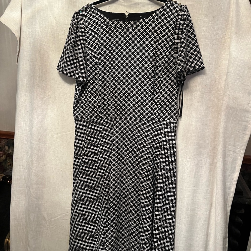 Talbots Black and White Patterned Midi Dress